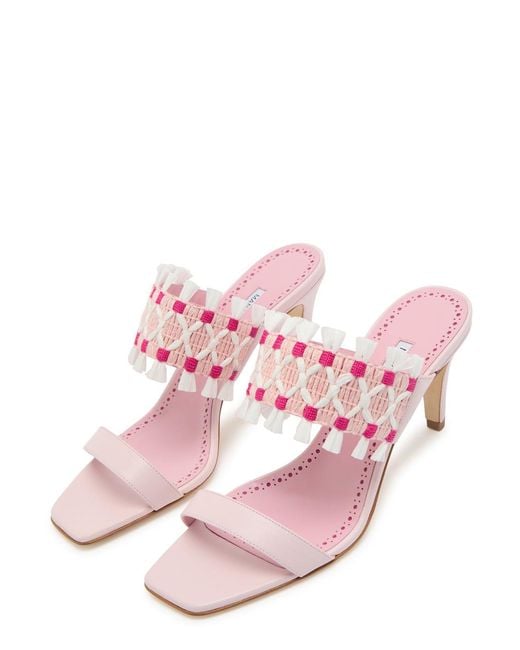 Manolo Blahnik Pink Efeso 70 Embroidered Leather Mules