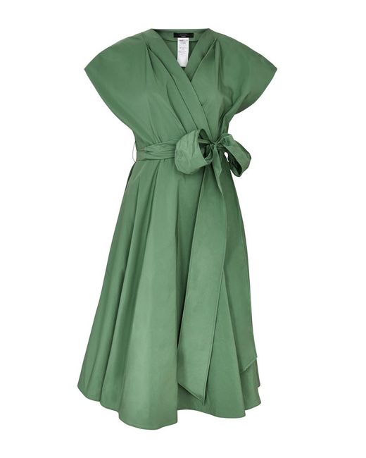 Weekend by Maxmara Green Giambo Belted Taffeta Midi Wrap Dress