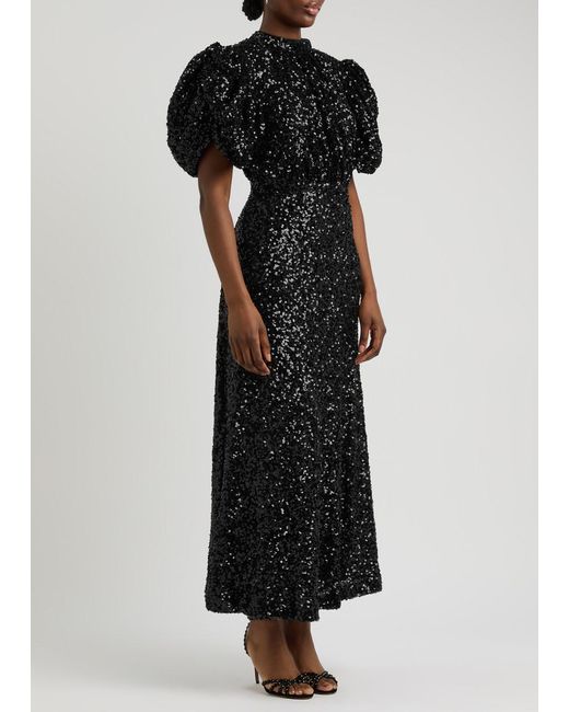 ROTATE BIRGER CHRISTENSEN Black Open-Back Sequin Midi Dress