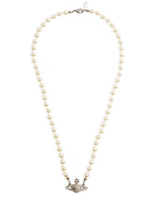Vivienne Westwood White Mini Bas Relief Orb Faux Pearl Necklace for men