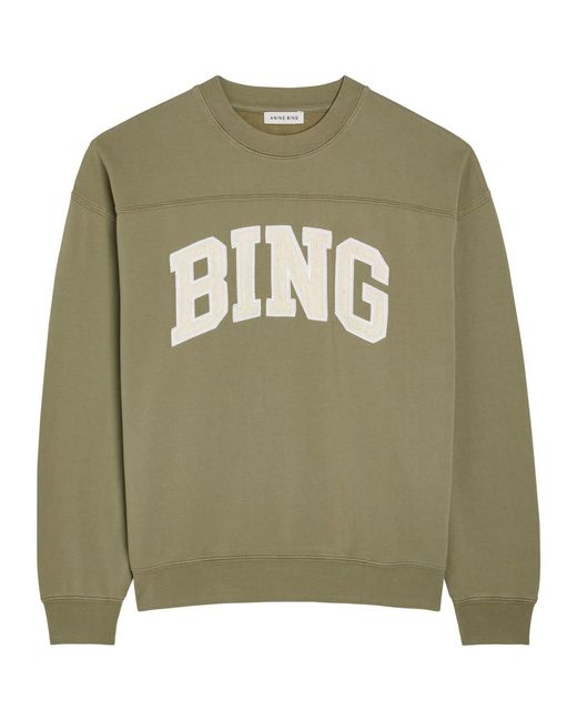 Anine Bing Green Trenton Logo-Appliquéd Cotton Sweatshirt