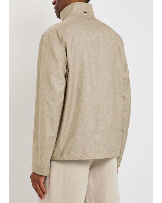Herno Natural Funnel-Neck Linen And Wool-Blend Jacket for men