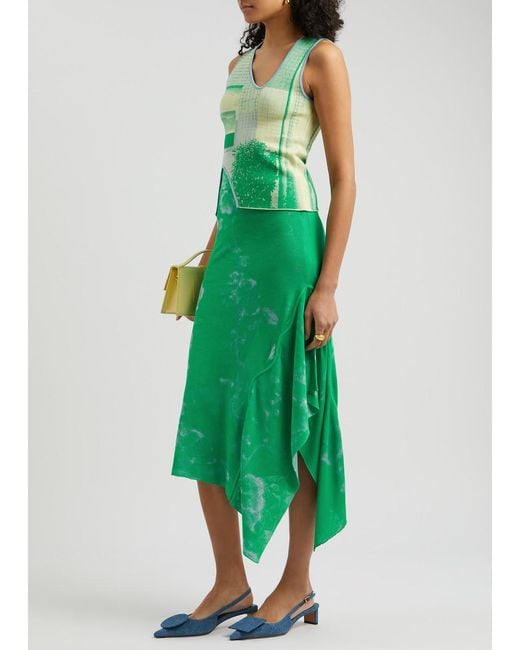 Ph5 Green Taurus Intarsia Pointelle-Knit Midi Skirt