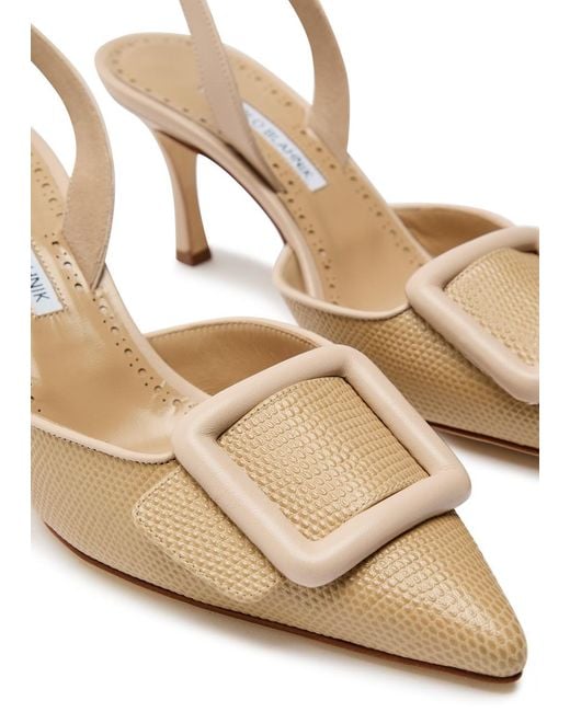 Manolo Blahnik Natural Mayslibi 70 Slingback Leather Pumps