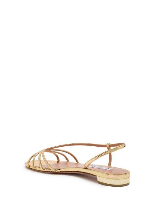 Aquazzura Natural Talk To Me Snake-Effect Metallic Leather Sandals