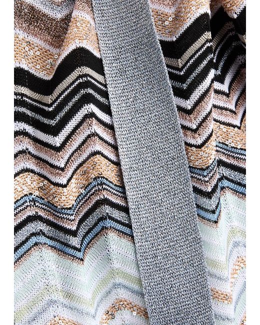 Missoni Gray Zigzag Embellished Metallic Knitted Maxi Cardigan