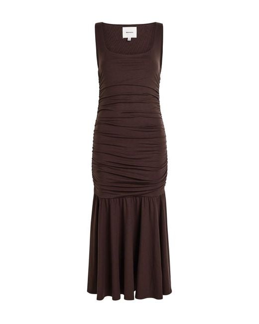 Reformation Brown Kayla Ruched Jersey Midi Dress