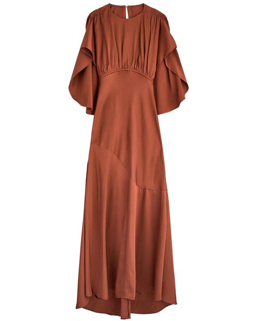 Zimmermann Orange Eden Cascading Cape-Effect Satin Maxi Dress