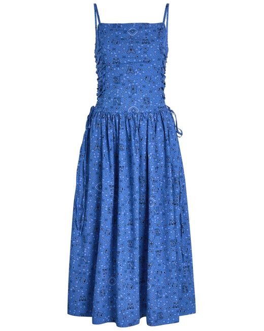 Damson Madder Blue Angelina Paisley-Print Cotton Midi Dress