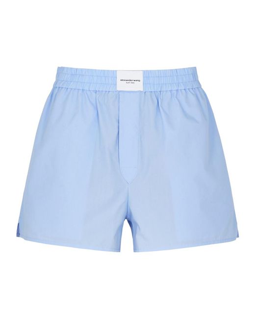 T By Alexander Wang Blue Logo Cotton-Poplin Shorts
