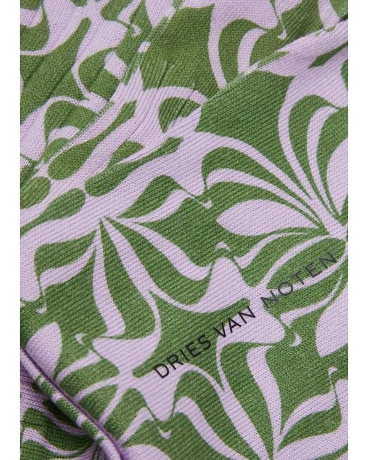 Dries Van Noten Green Printed Stretch-cotton Socks