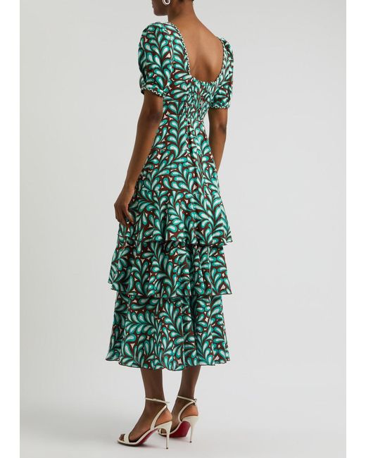Diane von Furstenberg Green Aire Printed Cotton Midi Dress