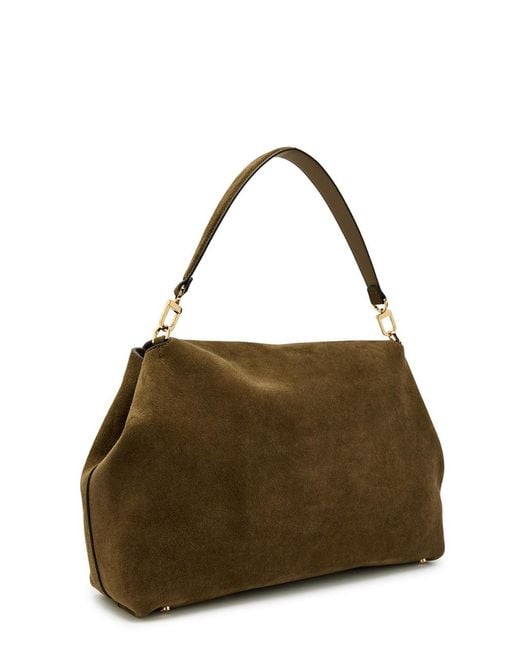 Totême Brown T-Lock Suede Top Handle Bag