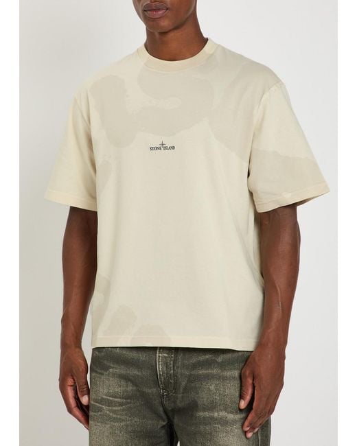 Stone Island Natural Logo-Print Cotton T-Shirt for men