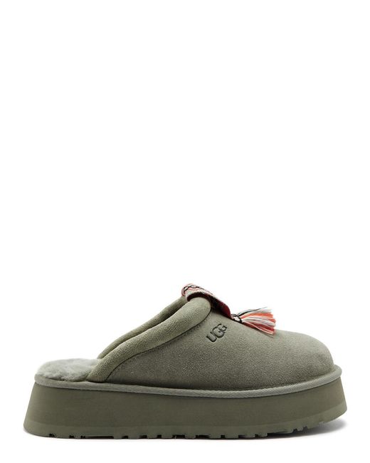 Ugg Green Tazzle Embroidered Suede Flatform Slippers