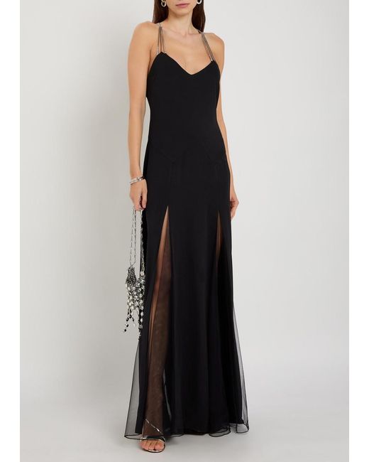 Anna October Black Ariadne Embellished Stretch-Crepe Maxi Dress
