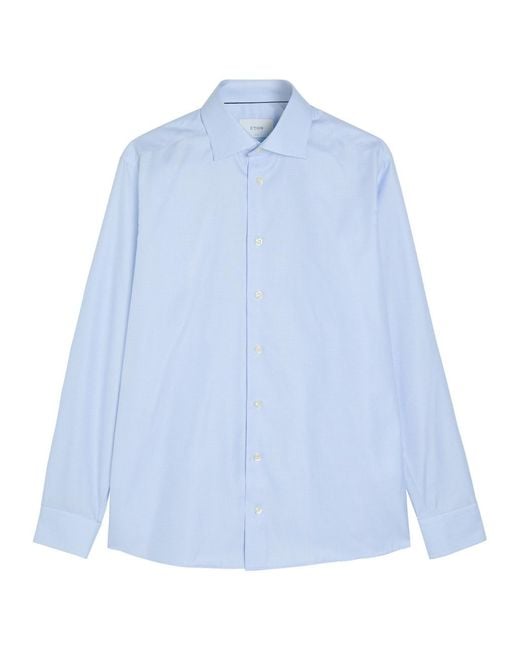 Eton of Sweden Blue Houndstooth Cotton-Twill Shirt for men