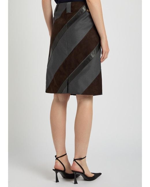 Versace Black Panelled Leather And Mohair-Blend Knee-Length Skirt