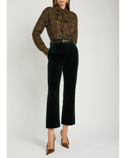 Saint Laurent Brown Checked Tie-Neck Cotton Shirt
