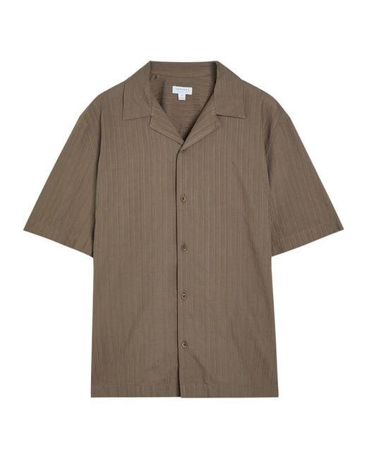 Sunspel Brown Striped Embroidered Cotton Shirt for men