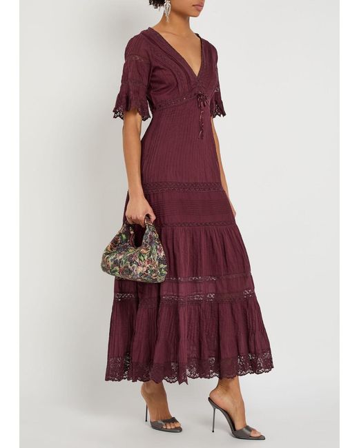 LoveShackFancy Red Marlowe Lace-Detail Cotton Midi Dress