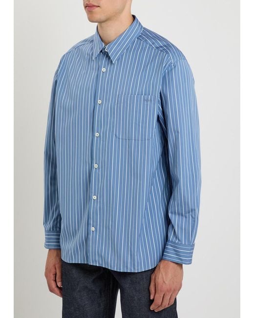 A.P.C. Blue Striped Cotton-Poplin Shirt for men