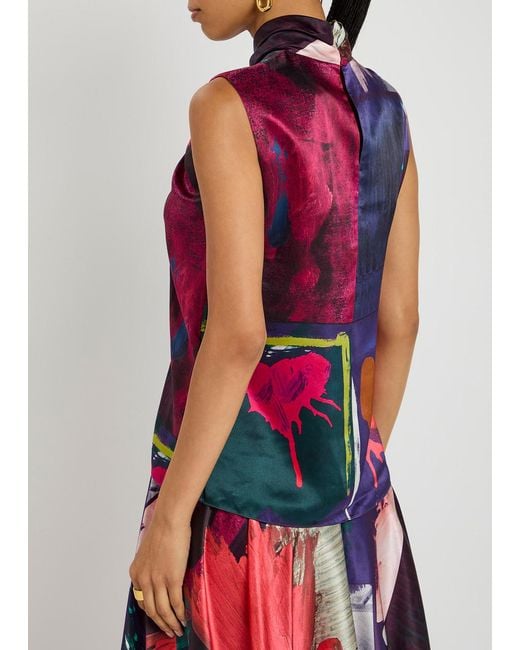 Roksanda Red Ava Printed Silk-Satin Top