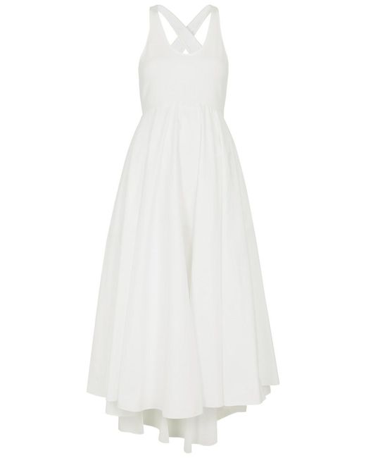 Alaïa White Knitted And Cotton-Poplin Midi Dress