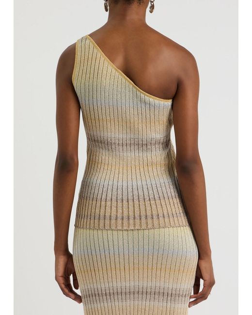 Missoni Natural Striped One-Shoulder Ribbed-Knit Top