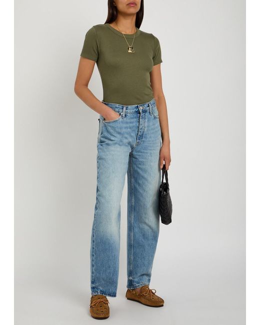 Rag & Bone Green Ribbed Stretch-Cotton T-Shirt