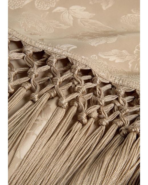 Ronny Kobo Natural Alexina Asymmetric Tassel Silk-Blend Midi Dress