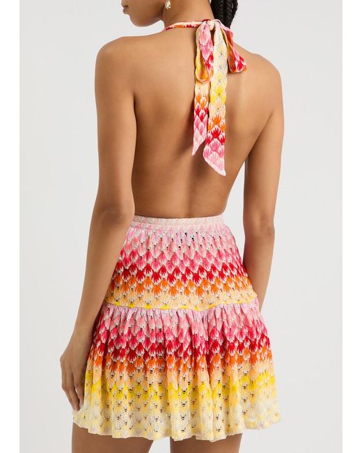 Missoni Pink Halterneck Metallic Fine-Knit Mini Dress