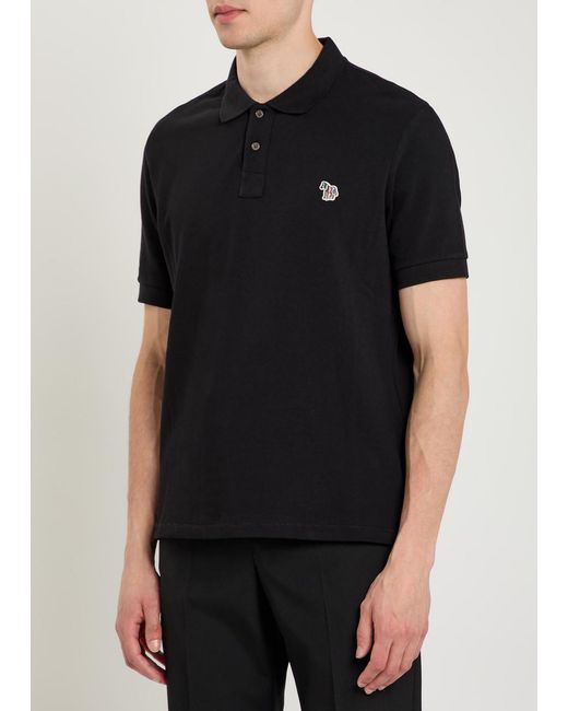Paul Smith Black Appliquéd Piqué Cotton Polo Shirt for men