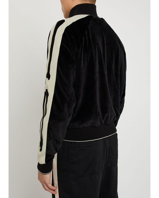 Amiri Black Bones Appliquéd Velour Track Jacket for men