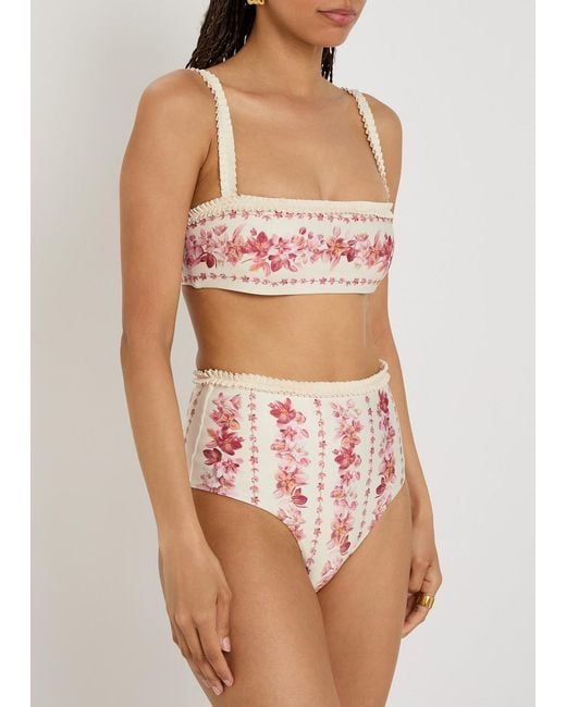 Agua Bendita Pink Olmo Floral-Print Bikini Top