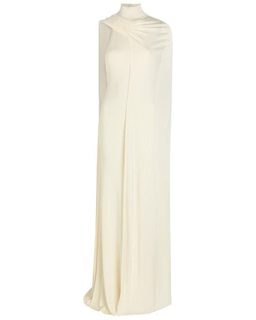 The New Arrivals Ilkyaz Ozel White Umay Cape-Effect Stretch-Jersey Gown