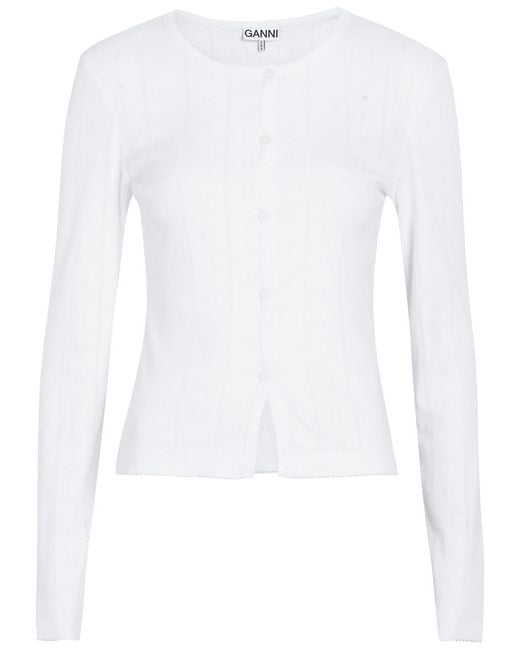 Ganni White Pointelle Cotton Top