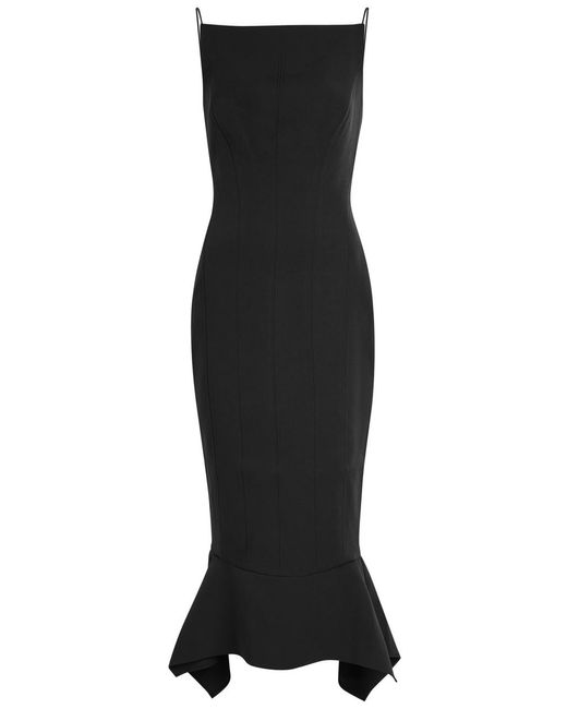Roland Mouret Black Fishtail Hem Stretch-Crepe Midi Dress