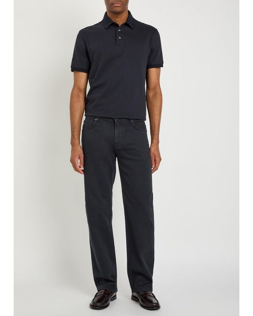 Emporio Armani Black Jacquard Logo-Embroidered Cotton Polo Shirt for men