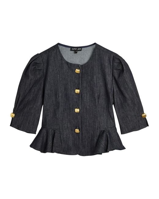 Sister Jane Blue Curio Peplum Stretch- Blouse