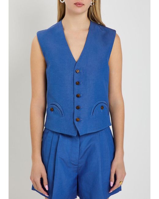 Blazé Milano Blue Feral Silk And Linen-Blend Vest