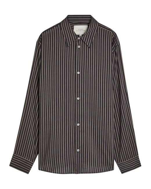 Studio Nicholson Gray View Striped Lyocell And Silk-Blend Shirt for men