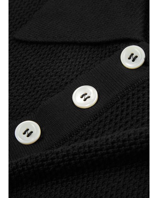 Second Layer Black Open-Knit Cotton Polo Shirt for men