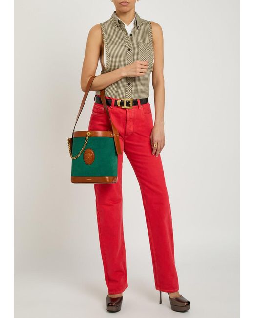 Versace Green Chain Small Leather And Suede Bucket Bag