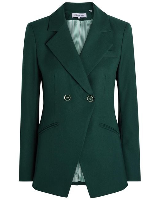 Veronica Beard Green Amos Double-Breasted Woven Blazer Jacket