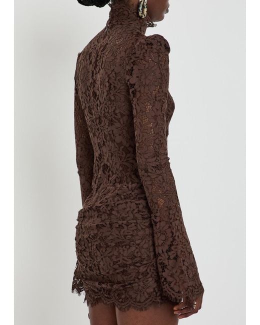 De La Vali Brown Bodita Rose-Appliquéd Guipure Lace Mini Dress