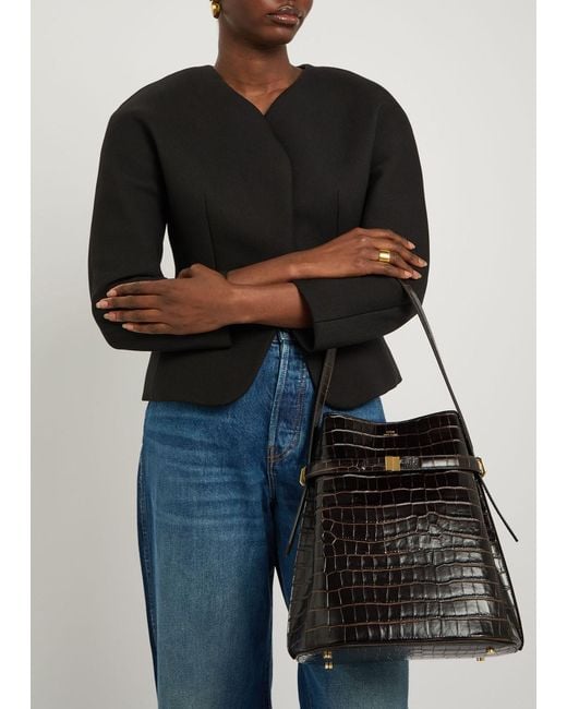 Totême  Black Belted Crocodile-Effect Leather Bucket Bag