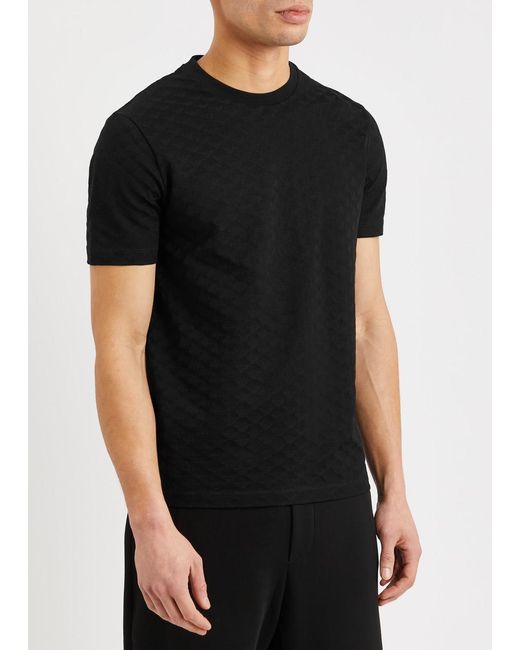 Emporio Armani Black Monogram-jacquard Cotton T-shirt for men