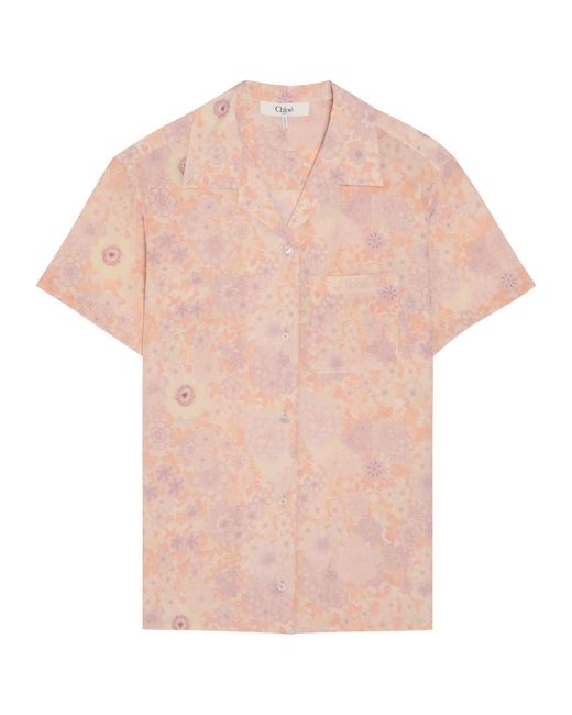 Chloé Pink Floral-Print Silk Shirt