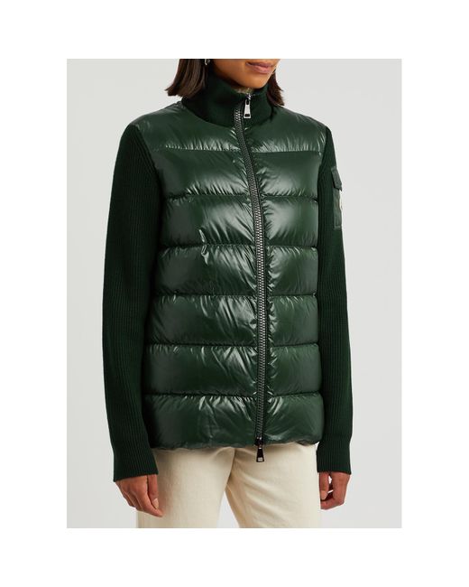 Moncler Green Quilted Shell And Wool Jacket, Dark, Jacket, Quilted